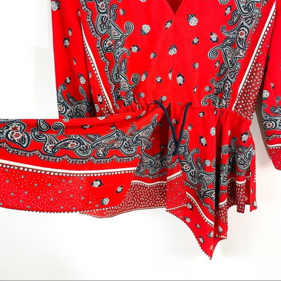 Zara Red Asymmetrical Floral/Paisley Print Top - Picture 5 of 7